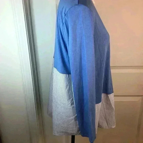 J Jill Large Blue and White Stripe Tunic Blouse L/S Cotton and Modal - Picture 4 of 5